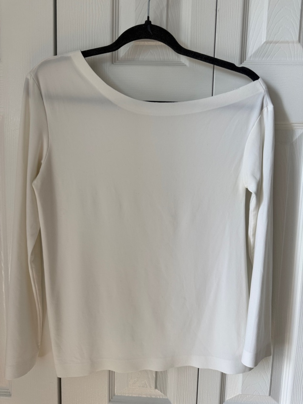 Norma Kamali Off-White Asymmetrical Boatneck Long Sleeve Top